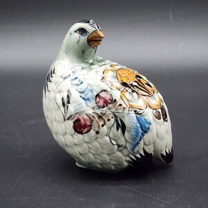 Signed Mexican Ceramic Glazed Bird Figure Floral Sitting Facing Back VTG 5"